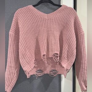 Elegant Pink Knit V-Neck Sweater